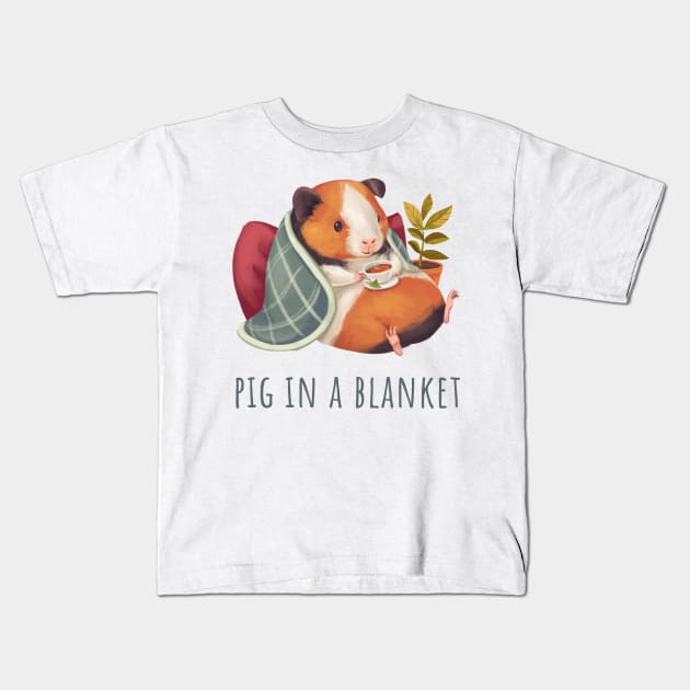 Cozy Guinea Pig in a Blanket Kids T-Shirt by PamelooArt